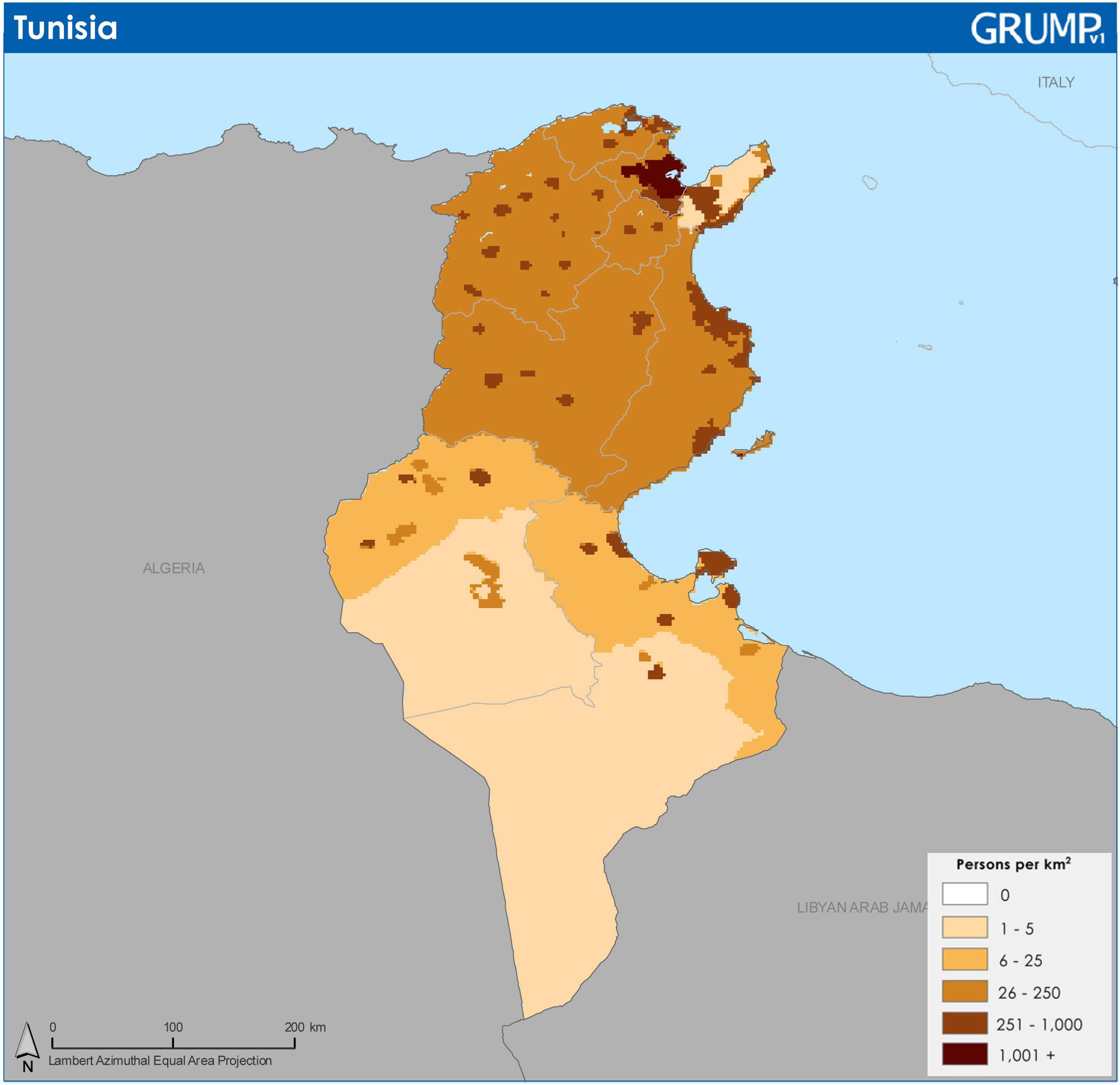 Map of Tunisia population population density and structure of